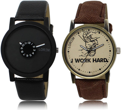 

LOREM Watch-25-29 COMBO Grey & Black Round Boy's Leather Watch - For Men