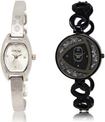 

LOREM Watch-219-237 Designer White Round & Contemporary Girl's Metal Bracelet Watch - For Women