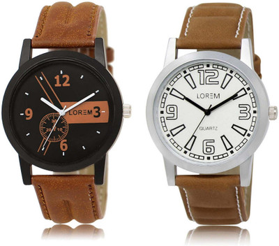 

LOREM SR-1-15 Attractive White & Black Round Boy's Leather Watch - For Men
