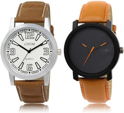 

LOREM SR-15-20 Attractive Black & White Round Boy's Leather Watch - For Men