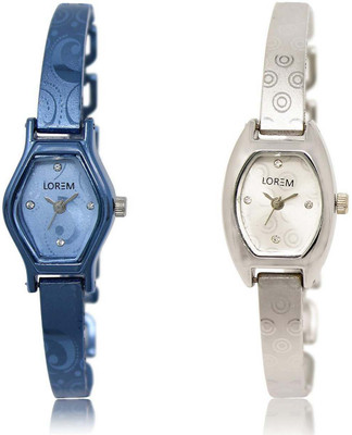 

LOREM OM-218-219 Designer Silver & Blue Contemporary Girl's Metal Bracelet Watch - For Women
