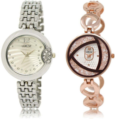 

LOREM OM-227-238 Designer White Round Girl's Metal Bracelet Watch - For Women