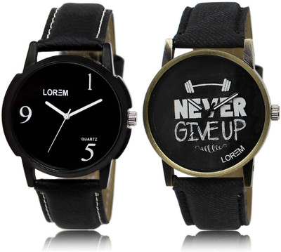 

LOREM watch6-27 Designer Black Round Boy's Leather Watch - For Men
