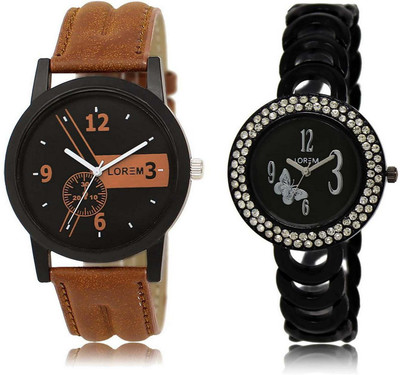 

LOREM SR-1-201 Attractive Blue & Black Round Boy's & Girl's Metal Bracelet & Leather Watch - For Men & Women