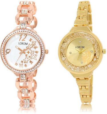 

LOREM SR-210-224 Attractive Gold & White Round Girl's Metal Bracelet Watch - For Women