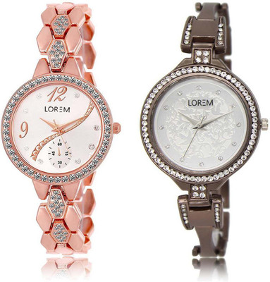 

LOREM OM-215-236 Designer White Round Girl's Metal Bracelet Watch - For Women