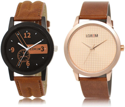 

LOREM OM-1-34 Designer Rose Gold & Black Round Boy's Leather Watch - For Men