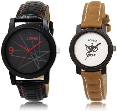 

LOREM Watch-8-209 Designer White & Black Round Boy's & Girl's Leather Watch - For Men & Women