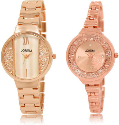 

LOREM FZ-217-225 COMBO Rose Gold & White Round Girl's Metal Bracelet Watch - For Women