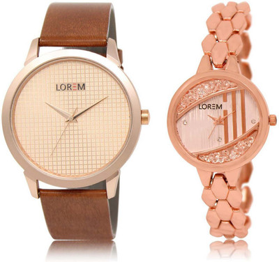 

LOREM watch-34-222 Designer Rose Gold Round Boy's & Girl's Metal Bracelet & Leather Watch - For Men & Women