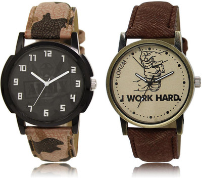 LOREM FZ-3-29 COMBO Grey & Black Round Boy's Leather Watch - For Men