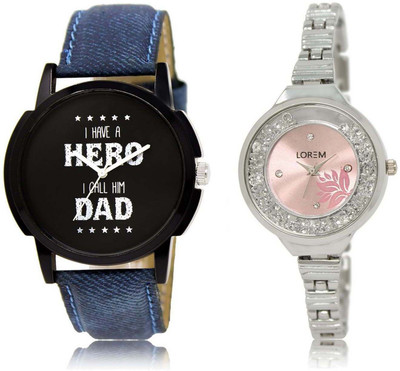 

LOREM OM-7-226 Designer Pink & Black Round Boy's & Girl's Metal Bracelet & Leather Watch - For Men & Women