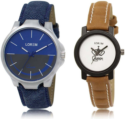 

LOREM OM-24-209 Designer White & Blue Round Boy's & Girl's Leather Watch - For Men & Women