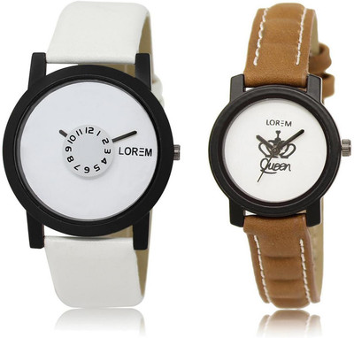 

LOREM FZ-26-209 COMBO White Round Boy's & Girl's Leather Watch - For Men & Women