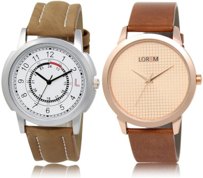 

LOREM Watch-17-34 COMBO Rose Gold & White Round Boy's Leather Watch - For Men
