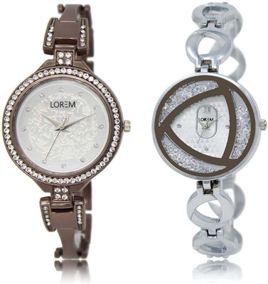 

LOREM SR-236-240 Attractive White Round Girl's Metal Bracelet Watch - For Women