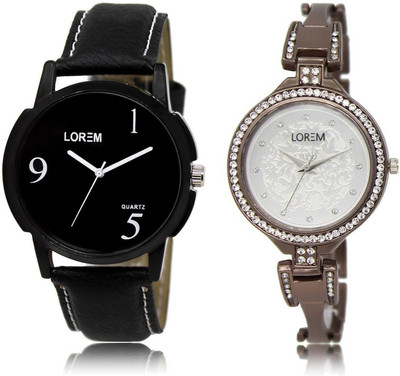 

LOREM FZ-6-236 COMBO Silver & Black Round Boy's & Girl's Metal Bracelet & Leather Watch - For Men & Women