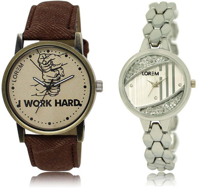 

LOREM SR-29-223 Attractive Silver & Grey Round Boy's & Girl's Metal Bracelet & Leather Watch - For Men & Women