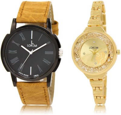 

LOREM Watch-19-224 COMBO Gold & Black Round Boy's & Girl's Metal Bracelet & Leather Watch - For Men & Women