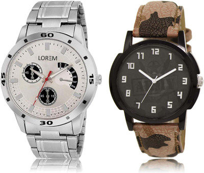 

LOREM watch3-101 Designer Black & Silver Round Boy's Leather & Metal Bracelet Watch - For Men