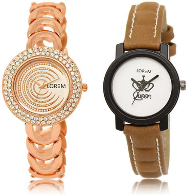 

LOREM OM-202-209 Designer Multicolor Round Girl's Leather & Metal Bracelet Watch - For Women