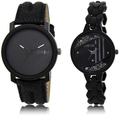 

LOREM watch21-221 Designer Black Round Boy's & Girl's Metal Bracelet & Leather Watch - For Men & Women
