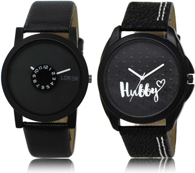 

LOREM OM-25-31 Designer Black Round Boy's Leather Watch - For Men