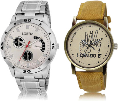 

LOREM SR-30-101 Attractive Grey & Silver Round Boy's Leather & Metal Bracelet Hybrid Watch - For Men
