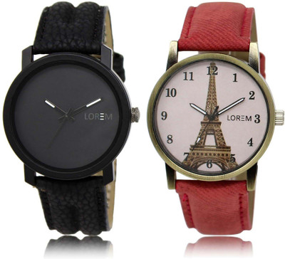 

LOREM OM-21-230 Designer White & Black Round Boy's & Girl's Leather Watch - For Men