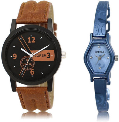 

LOREM Watch-1-218 COMBO Blue & Black Contemporary & Round Boy's & Girl's Metal Bracelet & Leather Watch - For Men & Women