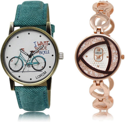 

LOREM Watch-229-238 COMBO Silver & White Round Girl's Metal Bracelet & Leather Watch - For Women
