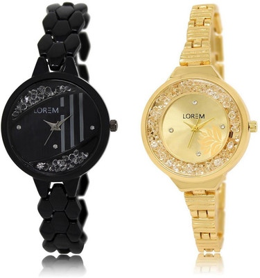 

LOREM 221-224 COMBO Gold & Black Round Girl's Metal Bracelet Watch - For Women