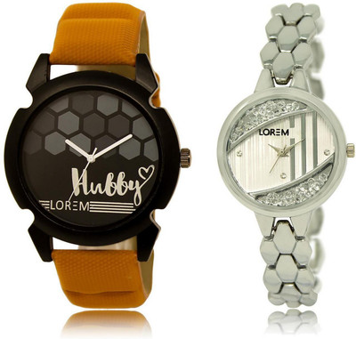 

LOREM watch32-223 COMBO Silver & Black Round Boy's & Girl's Metal Bracelet & Leather Watch - For Men & Women