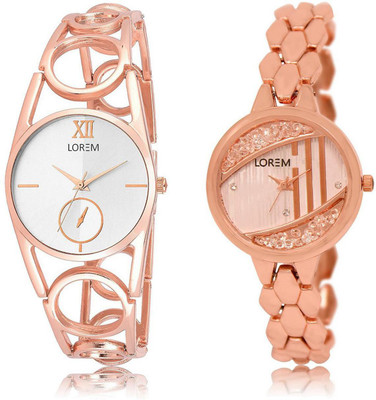 

LOREM Watch-213-222 COMBO Rose Gold & Silver Round Girl's Metal Bracelet Watch - For Women