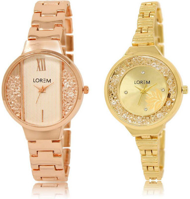 

LOREM Watch-217-224 Attractive Gold & White Round Girl's Metal Bracelet Watch - For Women
