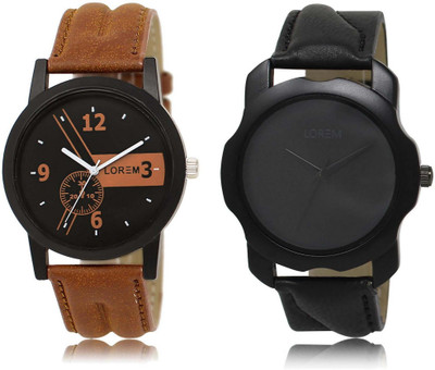 

LOREM Watch-1-22 Designer Black Round Boy's Leather Watch - For Men