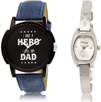 

LOREM watch-7-219 Designer Silver & Black Contemporary & Round Boy's & Girl's Metal Bracelet & Leather Watch - For Men & Women