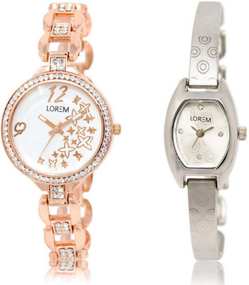 

LOREM OM-210-219 Designer Silver & White Contemporary & Round Girl's Metal Bracelet Watch - For Women
