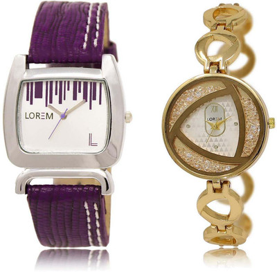 

LOREM SR-207-239 Attractive Silver & White Round & Square Girl's Metal Bracelet & Leather Watch - For Women