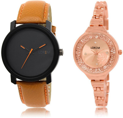 

LOREM Watch-20-225 COMBO Rose Gold & Black Round Boy's & Girl's Metal Bracelet & Leather Watch - For Men & Women