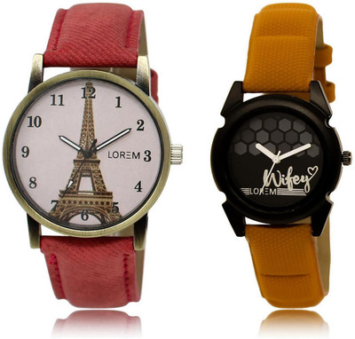 

LOREM FZ-230-235 COMBO Black & Pink Round Girl's Leather Watch - For Women
