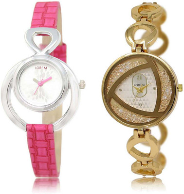 

LOREM OM-205-239 Designer White Round Girl's Metal Bracelet & Leather Watch - For Women