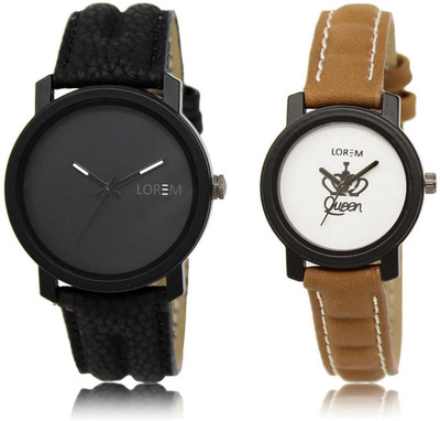 

LOREM 21-209 COMBO White & Black Round Boy's & Girl's Leather Watch - For Men & Women