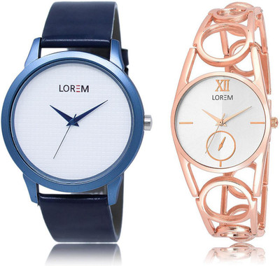 

LOREM Watch-33-213 COMBO Silver & White Round Boy's & Girl's Metal Bracelet & Leather Watch - For Men & Women