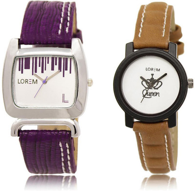 

LOREM 16-219 COMBO White Round & Square Girl's Leather Watch - For Women