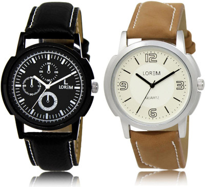 

LOREM 13-16 COMBO White & Black Round Boy's Leather Watch - For Men