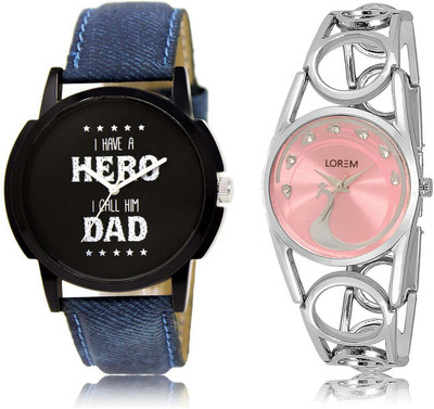 

LOREM Watch-7-233 Designer Pink & Black Round Boy's & Girl's Metal Bracelet & Leather Watch - For Men & Women