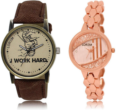 

LOREM -29-222 COMBO Rose Gold & Grey Round Boy's & Girl's Metal Bracelet & Leather Watch - For Men & Women
