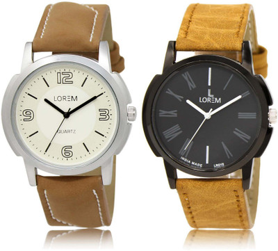 

LOREM OM-16-19 Designer Black & White Round Boy's Leather Watch - For Men