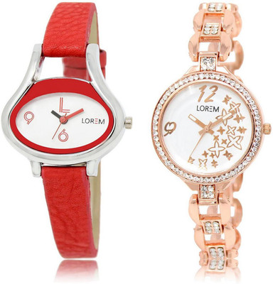 

LOREM FZ-206-210 COMBO White Round & Oval Girl's Metal Bracelet & Leather Watch - For Women